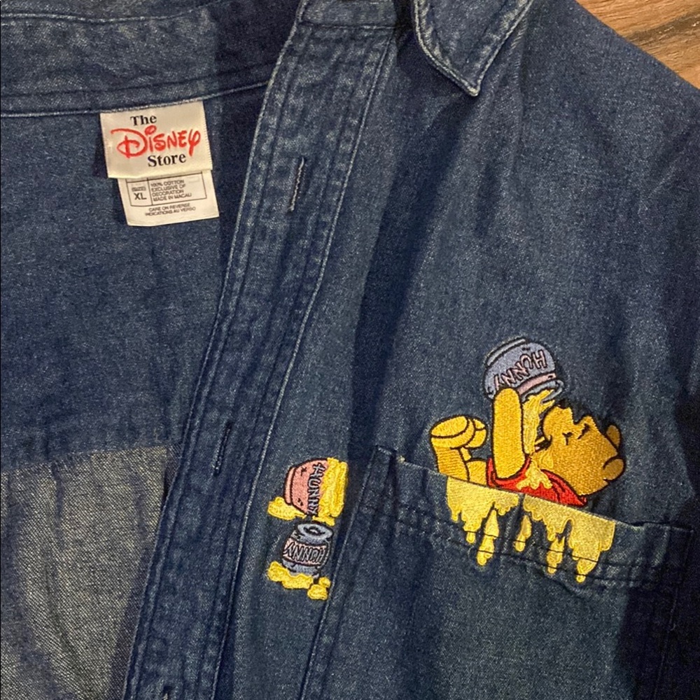 Vintage Disney Blue Denim Jacket with Winnie the Pooh Embroidery
